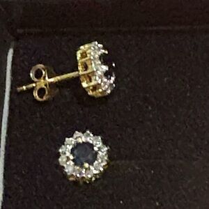 Elegant Blue Sapphire/ Diamond Stud Earrings